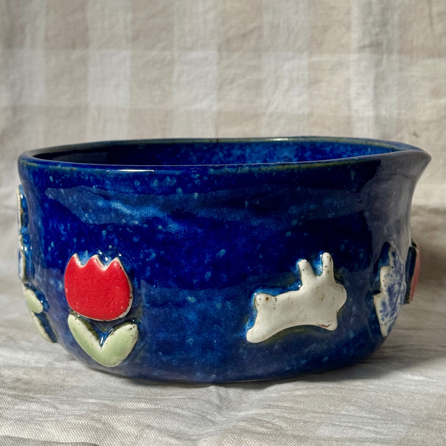 SECONDS - Large Matcha/Spouted Bowl - Flowers and Bunnies