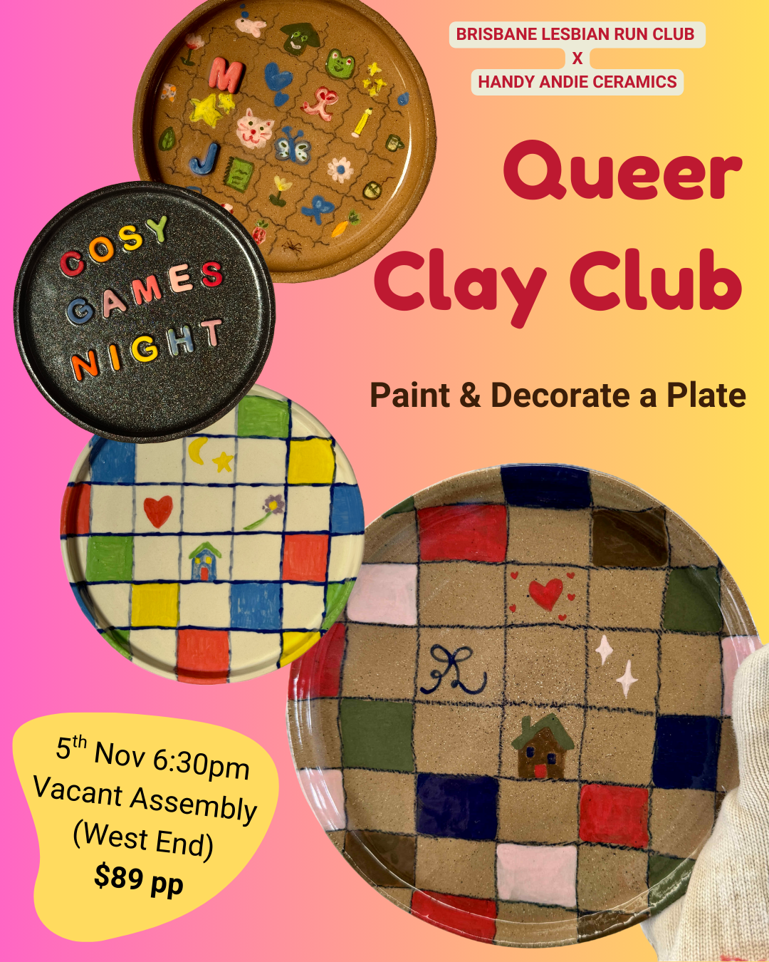 Queer Clay Club - Plate Decorating Workshop - with Brisbane Lesbian Run Club
