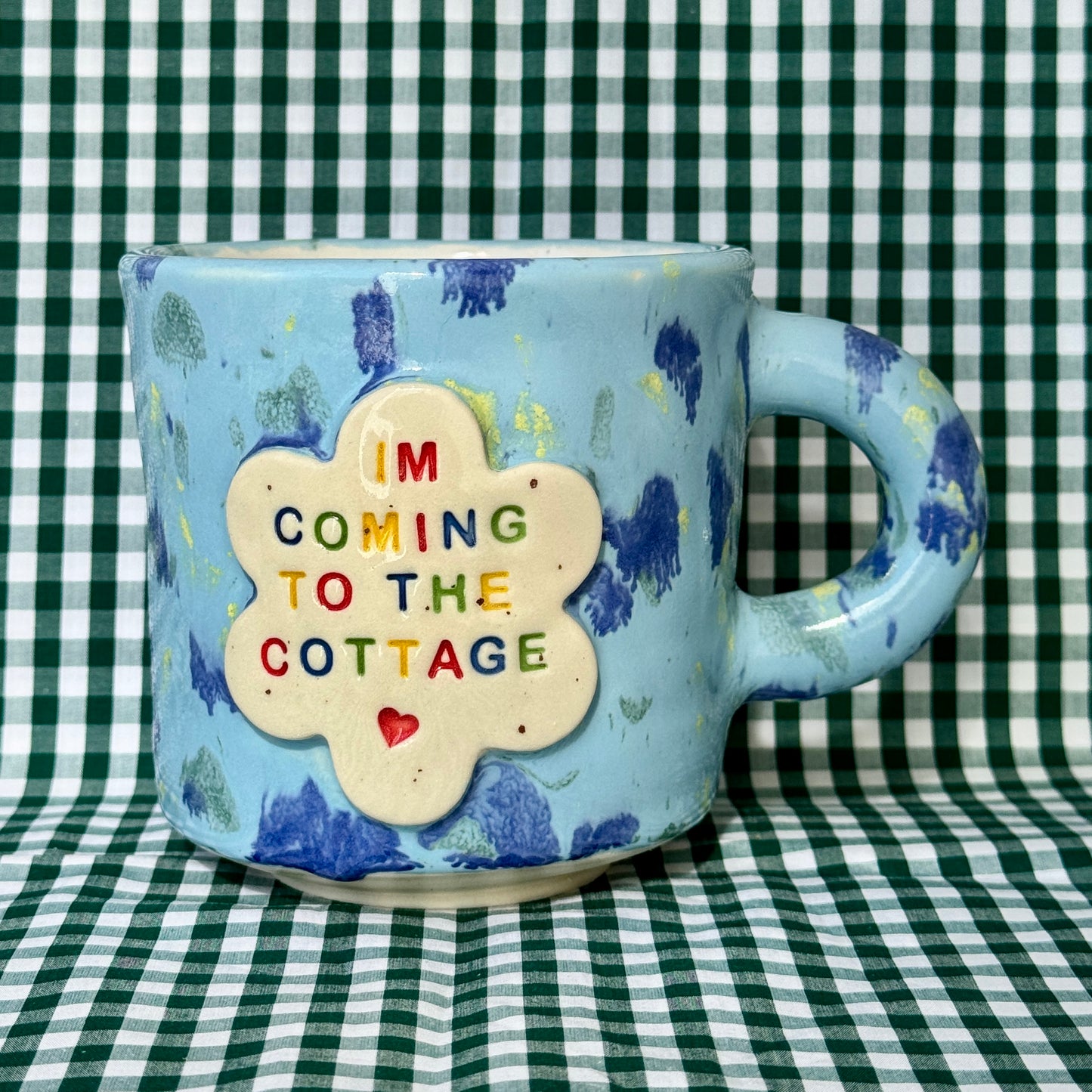 I’m coming to the cottage - Blue speckle mug