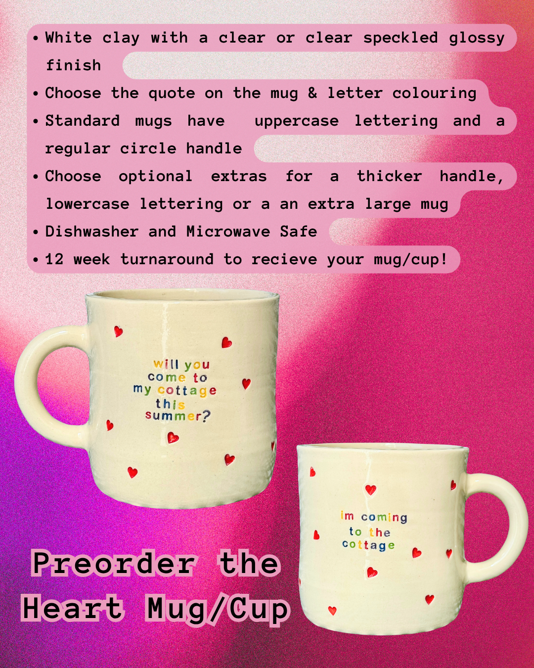 PREORDER - Hearts - I'm Coming to the Cottage Mug/Cup