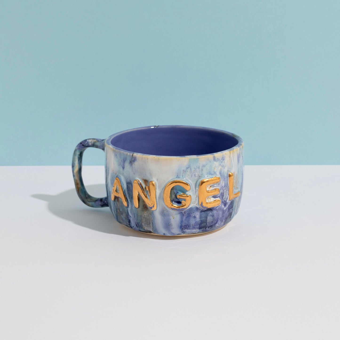 Angel Mug - Blue Gingham