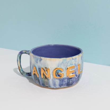 Angel Mug - Blue Gingham