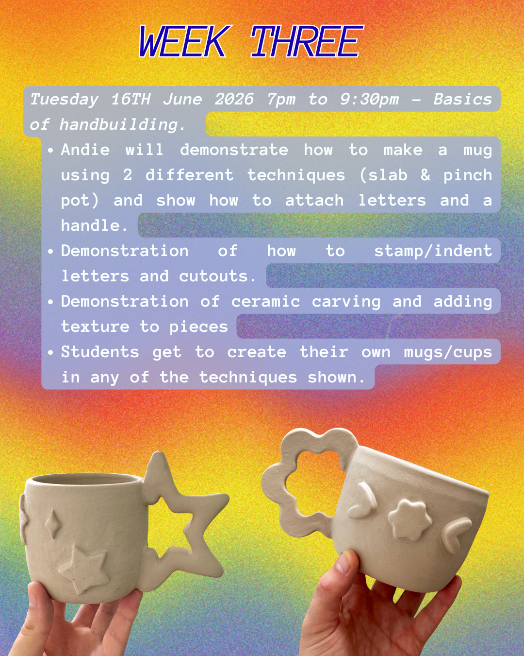 JUNE Ceramic Creative Handbuilding Workshops (5 week term) with Brisbane Lesbian Run Club - Queer Clay Club