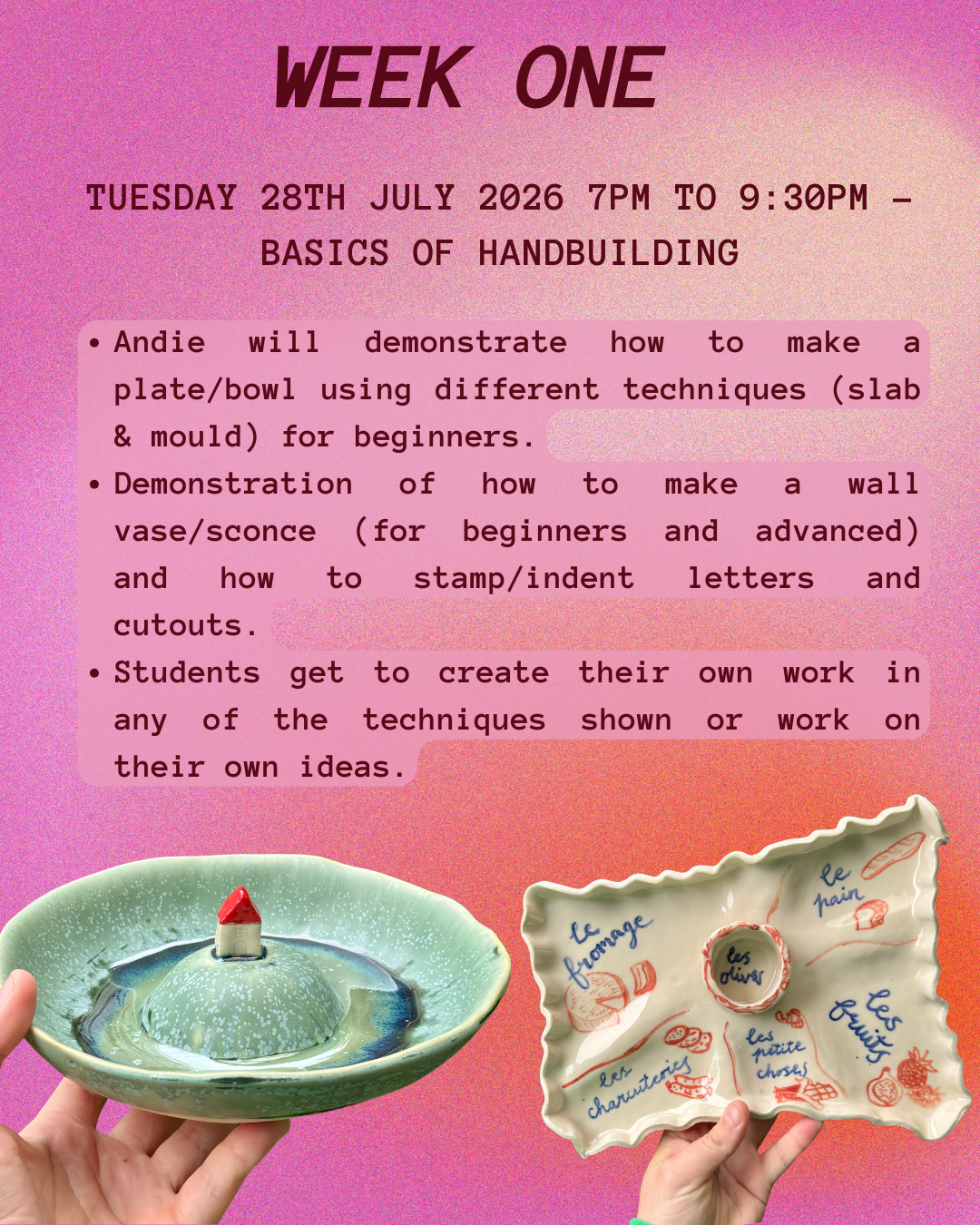 JUL/AUG Ceramic Creative Handbuilding Workshops (5 week term) with Brisbane Lesbian Run Club - Queer Clay Club