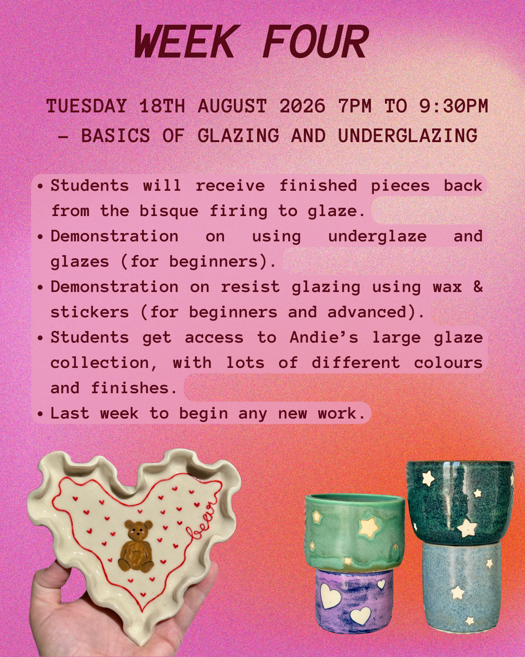 JUL/AUG Ceramic Creative Handbuilding Workshops (5 week term) with Brisbane Lesbian Run Club - Queer Clay Club