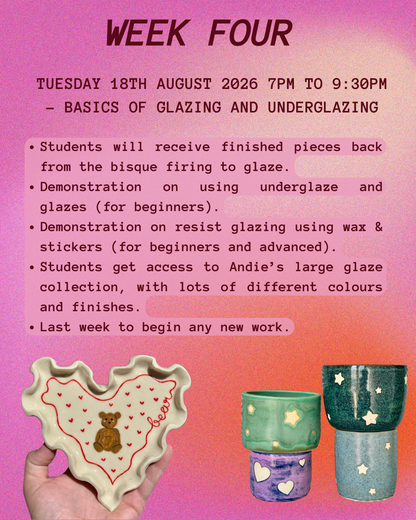 JUL/AUG Ceramic Creative Handbuilding Workshops (5 week term) with Brisbane Lesbian Run Club - Queer Clay Club