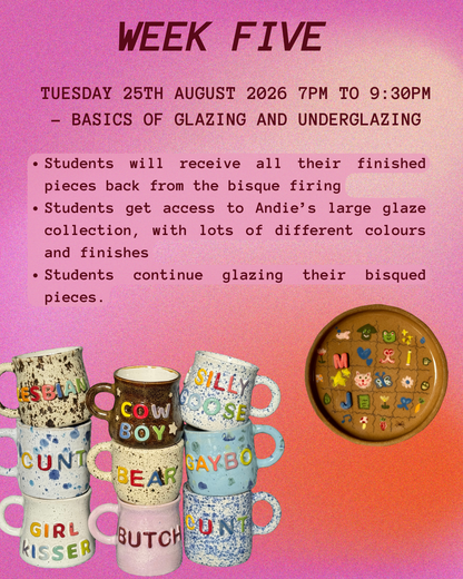 JUL/AUG Ceramic Creative Handbuilding Workshops (5 week term) with Brisbane Lesbian Run Club - Queer Clay Club