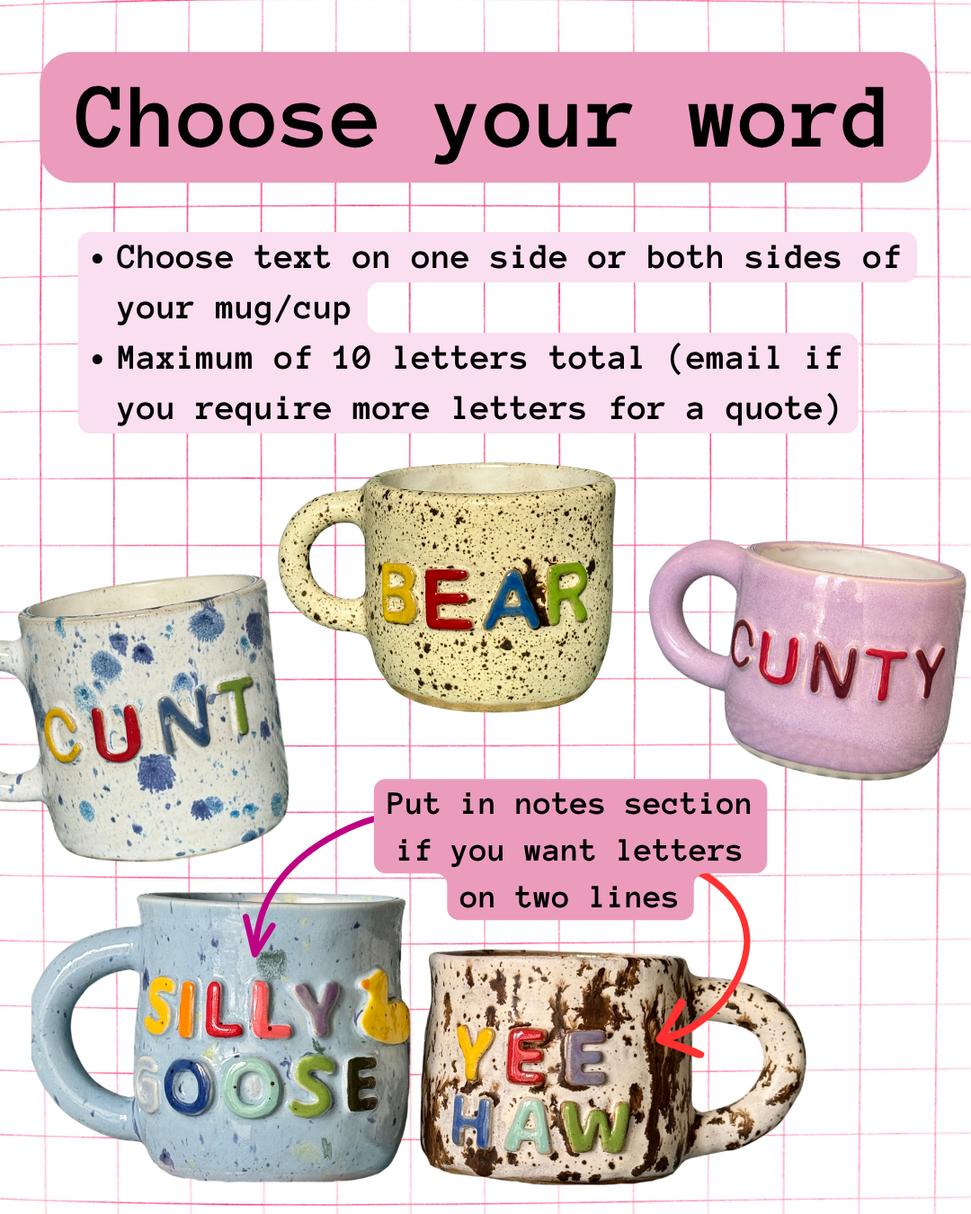 Custom Word Mugs & Cups - PREORDER