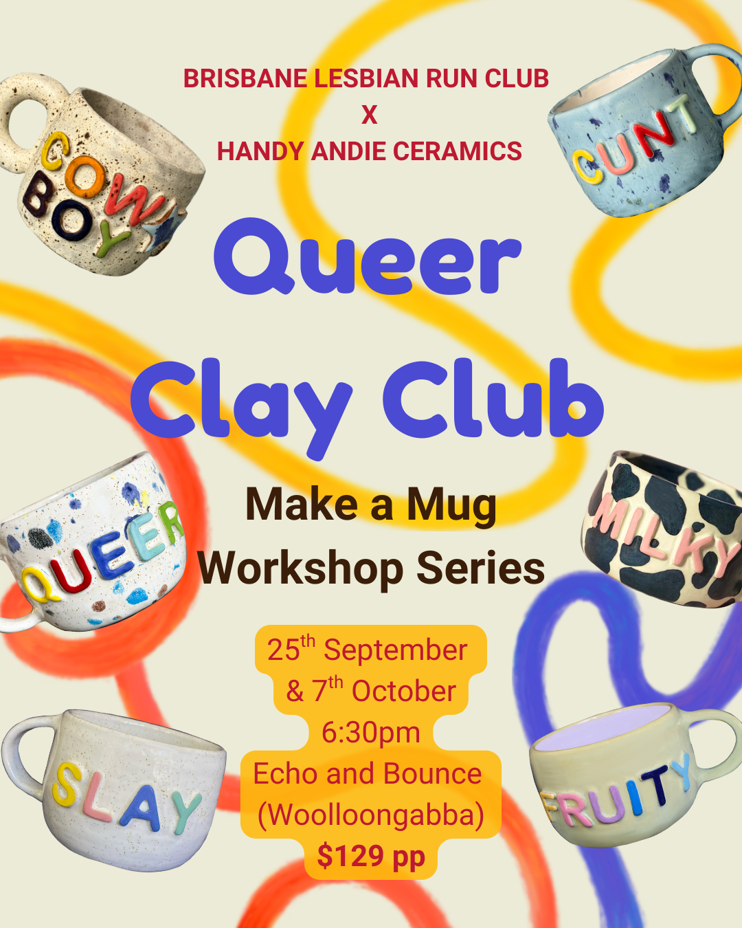 Queer Clay Club - Make a Mug (two sessions) with BNE Lesbian Run Club