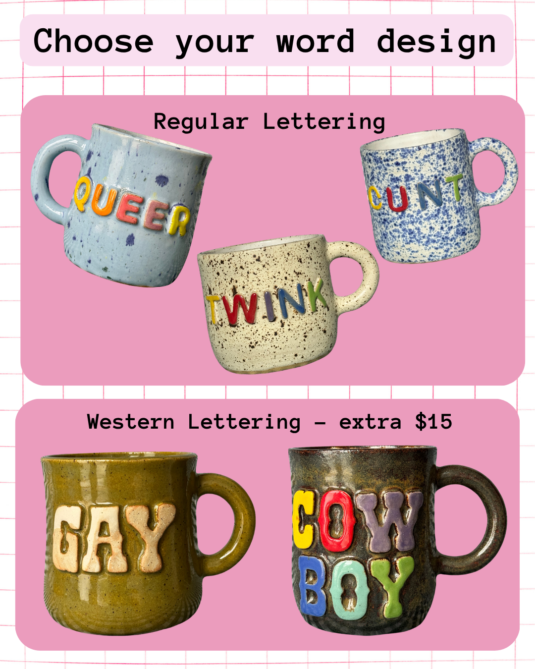Custom Word Mugs & Cups - PREORDER
