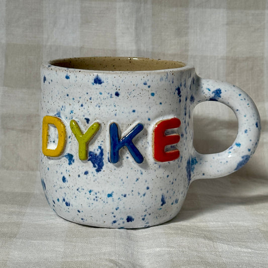 Dyke Mug - White Speckle with Blue