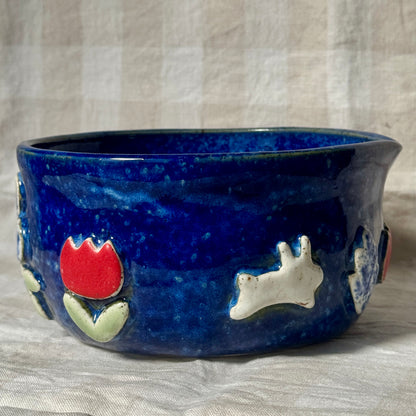 SECONDS - Large Matcha/Spouted Bowl - Flowers and Bunnies