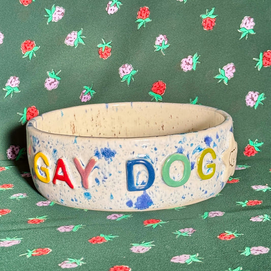 Gay Dog Bowl - White & Blue