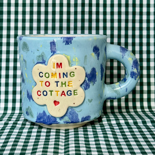 I’m coming to the cottage - Blue speckle mug