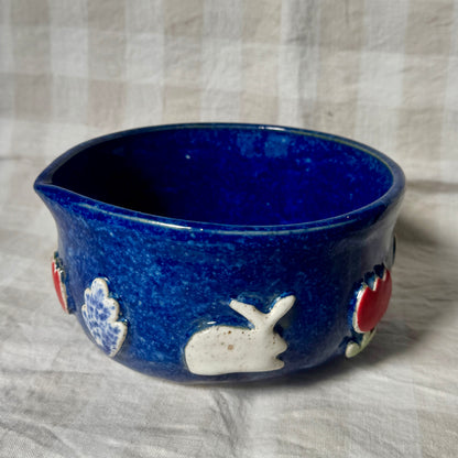 SECONDS - Large Matcha/Spouted Bowl - Flowers and Bunnies