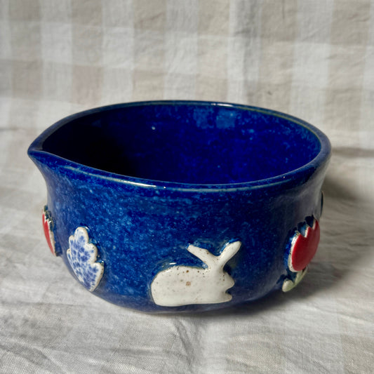 SECONDS - Large Matcha/Spouted Bowl - Flowers and Bunnies