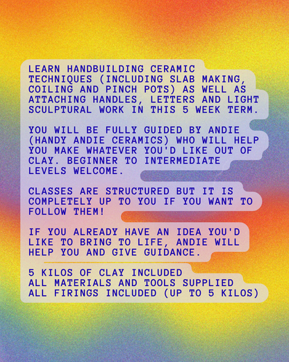 JUNE Ceramic Creative Handbuilding Workshops (5 week term) with Brisbane Lesbian Run Club - Queer Clay Club