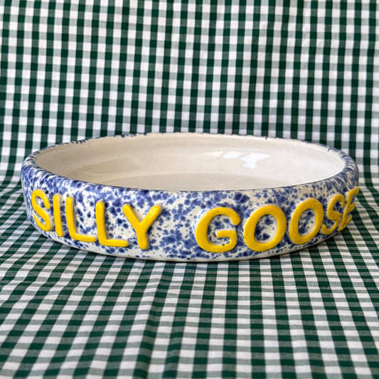 Silly Goose Dog Bowl - Blue Splatter