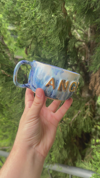 Angel Mug - Blue Gingham